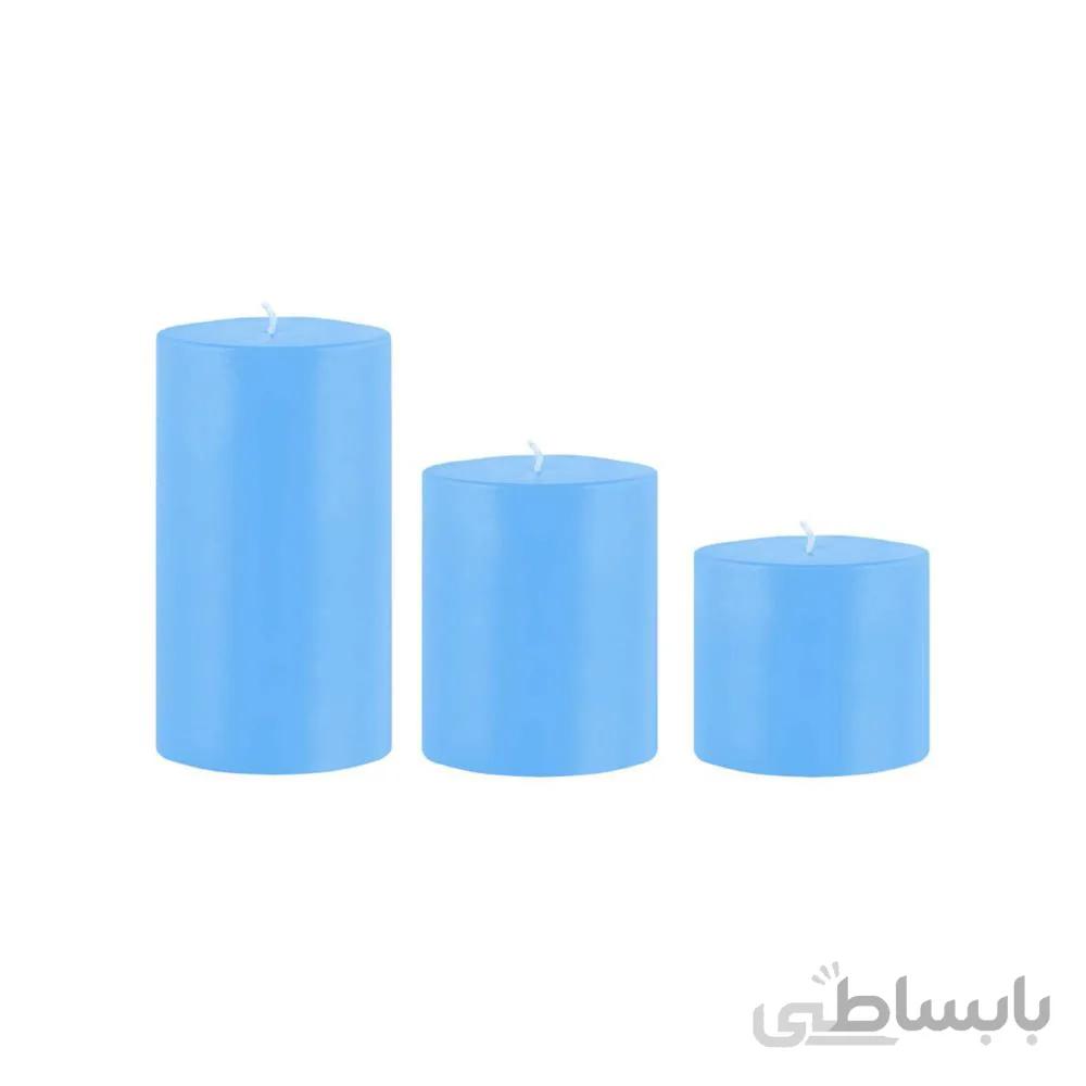 ست کامل شمع استوانه ای قطر 8/5 سانت رنگ آبی در سه ارتفاع 15*10*7 ا Complete set of 7 cm diameter cylindrical yellow colored candles in three heights of 15 * 10 * 7