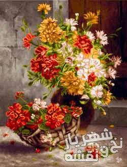 نخ و نقشه تابلو فرش طرح گل و گلدان زیبا کد g-6258