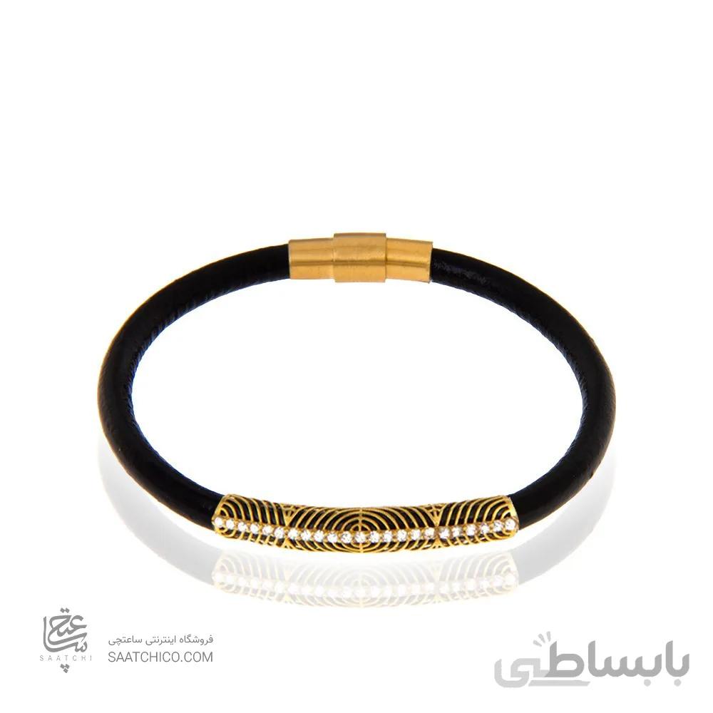 دستبند چرم زنانه با پلاک طلا طرح لوله ای کد XB970