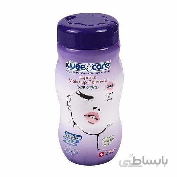 دستمال مرطوب اکسپرس پاک کننده آرایش 70برگی سیلندری وی کر ا Wee Care Express Makeup Remover Wet Wipes 70pcs