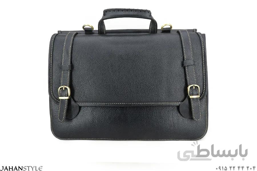 کیف اداری دوطرفه چرم طبیعی گاوی مشکی