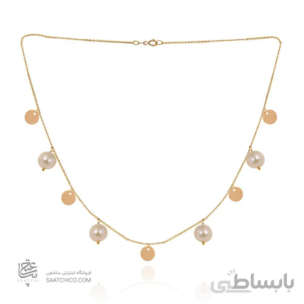 گردنبند طلا طرح پولکی با مروارید کد XN140