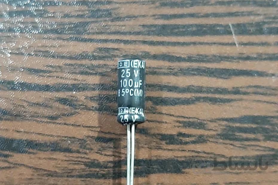 CAP 25V 100uF – خازن الکترولیت، ۲۵ ولت، ۱۰۰ میکروفاراد