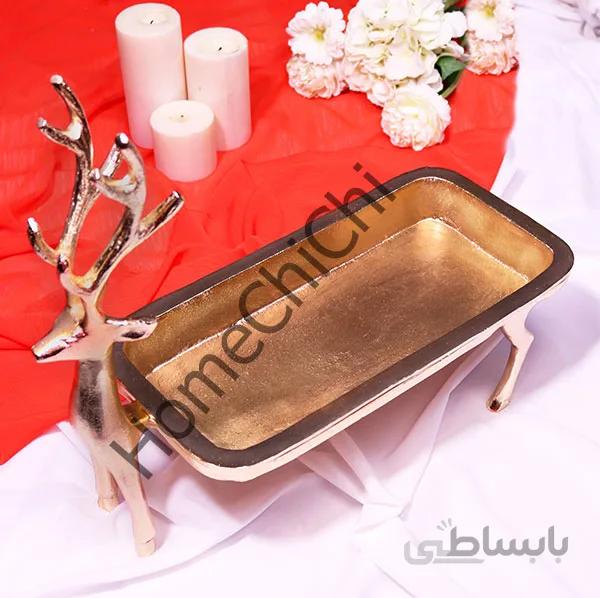 گوزن مستطیل آلومینیومی طلایی ( دیس شیرینی و میوه )