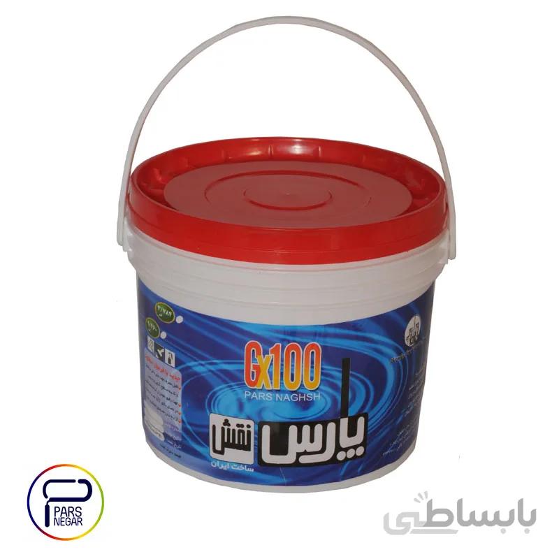 رنگ سفید نیم پلاستیک چاپ آبی پارس نقش گالن ۵ کیلوگرمی