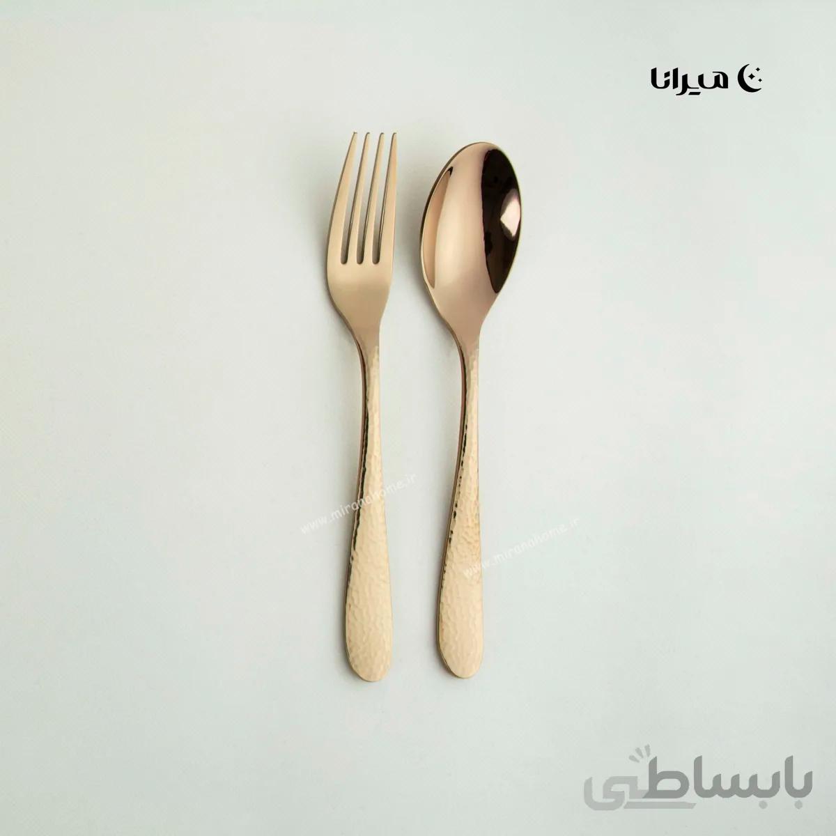 قاشق و چنگال تک 12 پارچه رزگلد براق برند ناب استیل مدل واریان