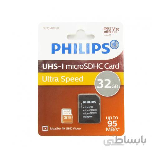 کارت حافظه microSDXC فیلیپس مدل FM32MA65B کلاس ۱۰ ظرفیت ۳۲گیگابایت به همراه آداپتور SD