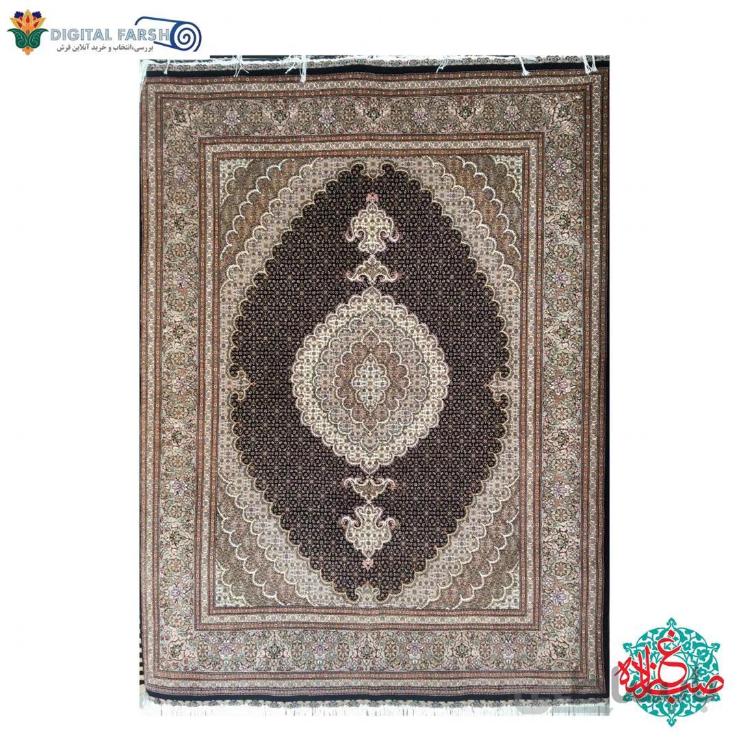 فرش دستبافت تبریز طرح ماهی گل ابریشم سرمه ای