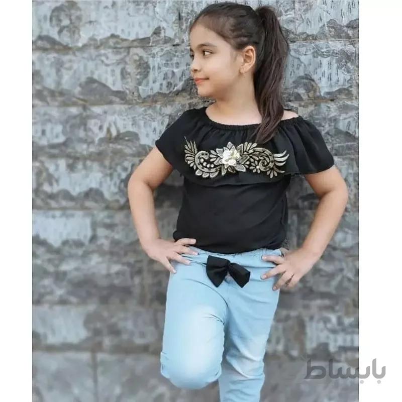 بلوز شلوارک یقه دلبری مجلسی دخترانه مشکی محرمی حریر کرپ مشکی 40