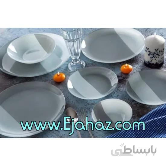 سرویس غذاخوری 25 پارچه ظروف شیشه ای طرح پرنسا طوسی آرکوفام