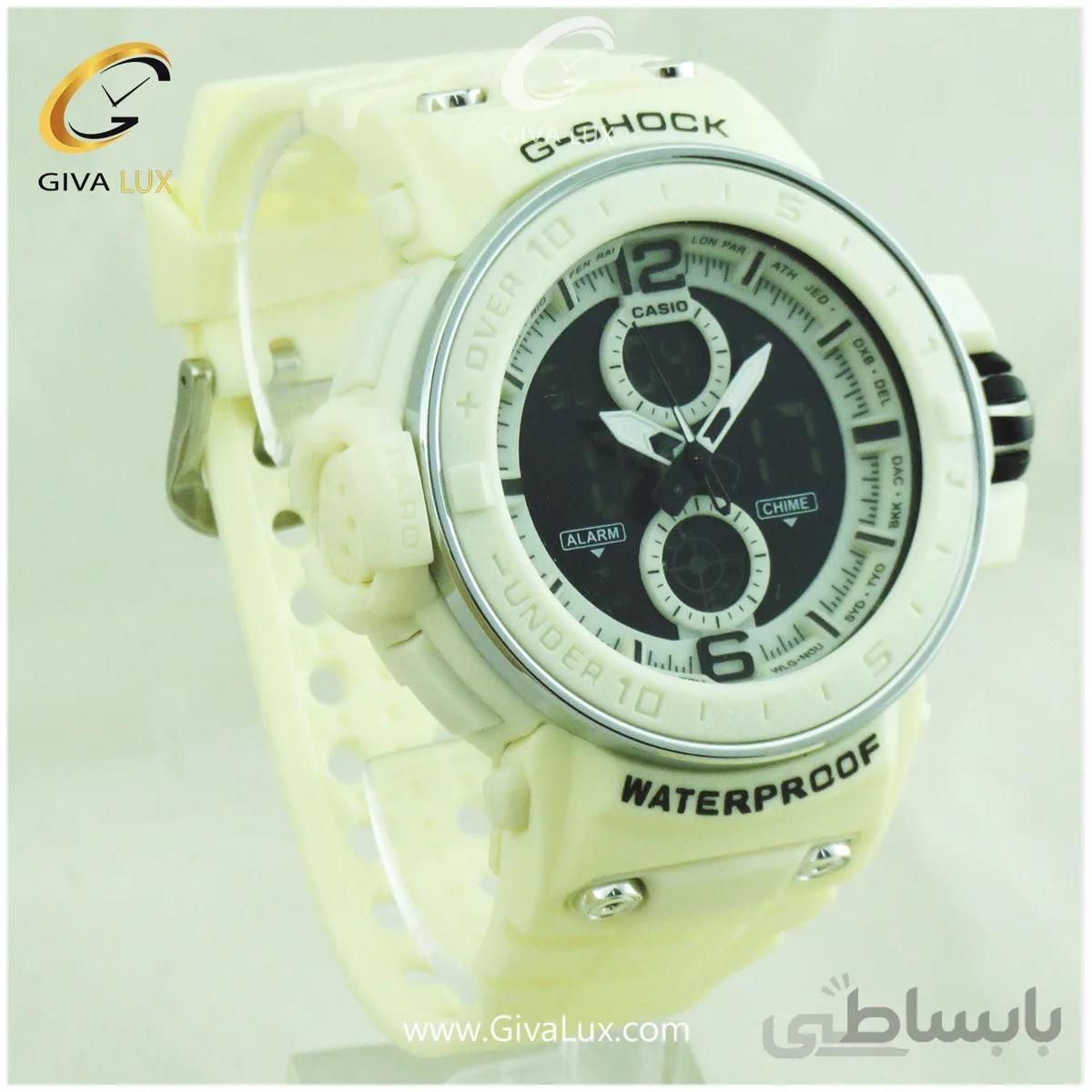 ساعت مچی اسپرت کاسیو جیشاک G-shock دو زمانه سفید