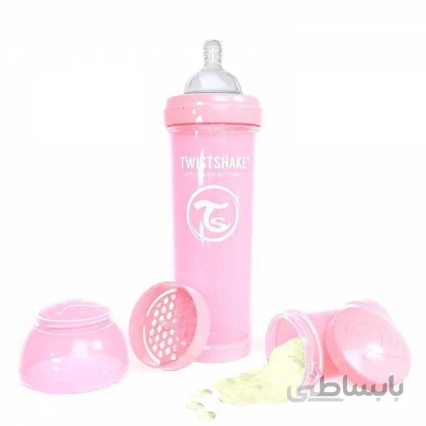 شیشه شیر ضد نفخ 330 میل صورتی تویست شیک Twistshake