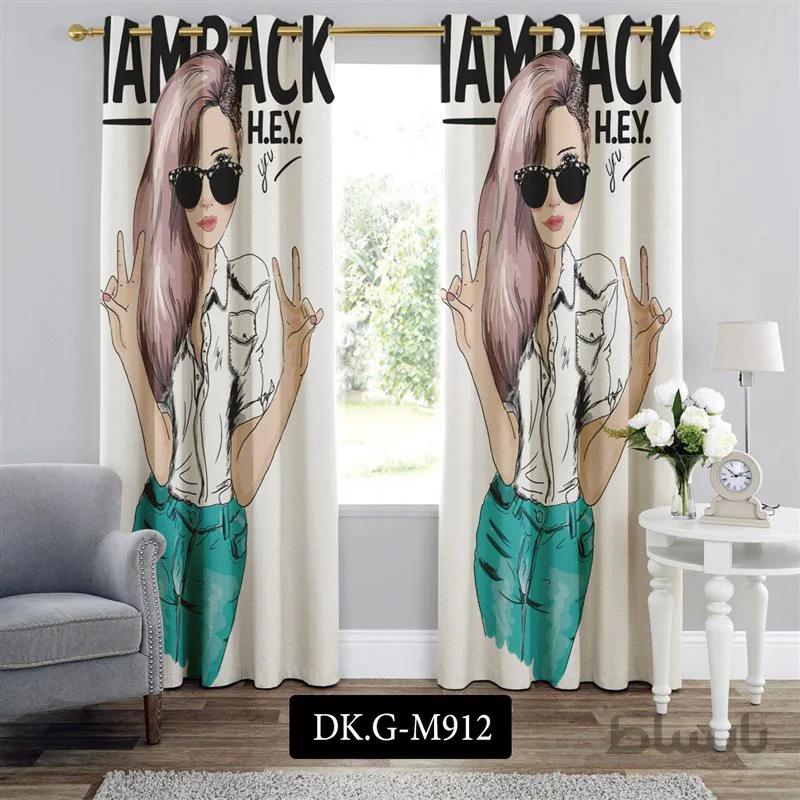 پرده پانچی (هازان و مخمل) کد DK.G.M912 طرح دخترانه دختر زیبا