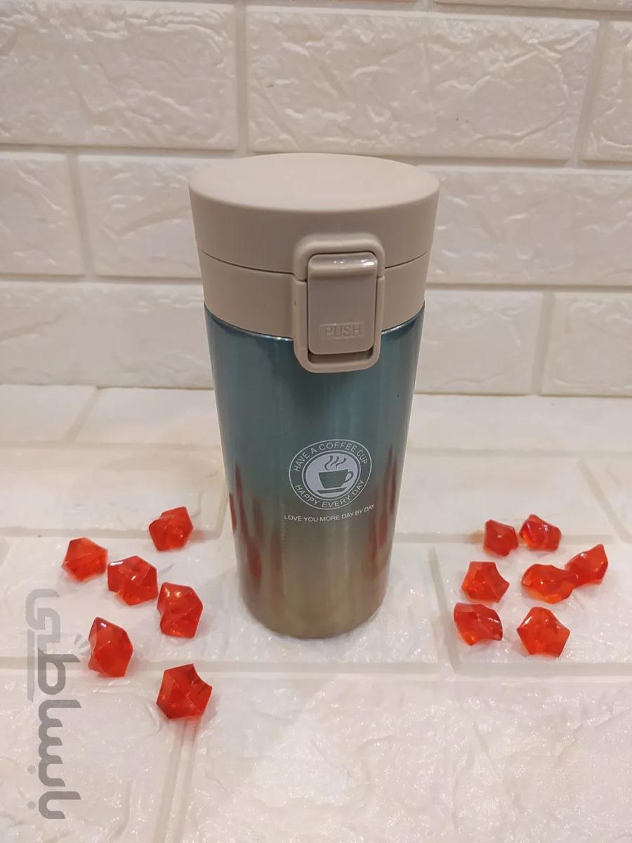 تراول ماگ طرح DAY آبی طلایی ا Travel mug