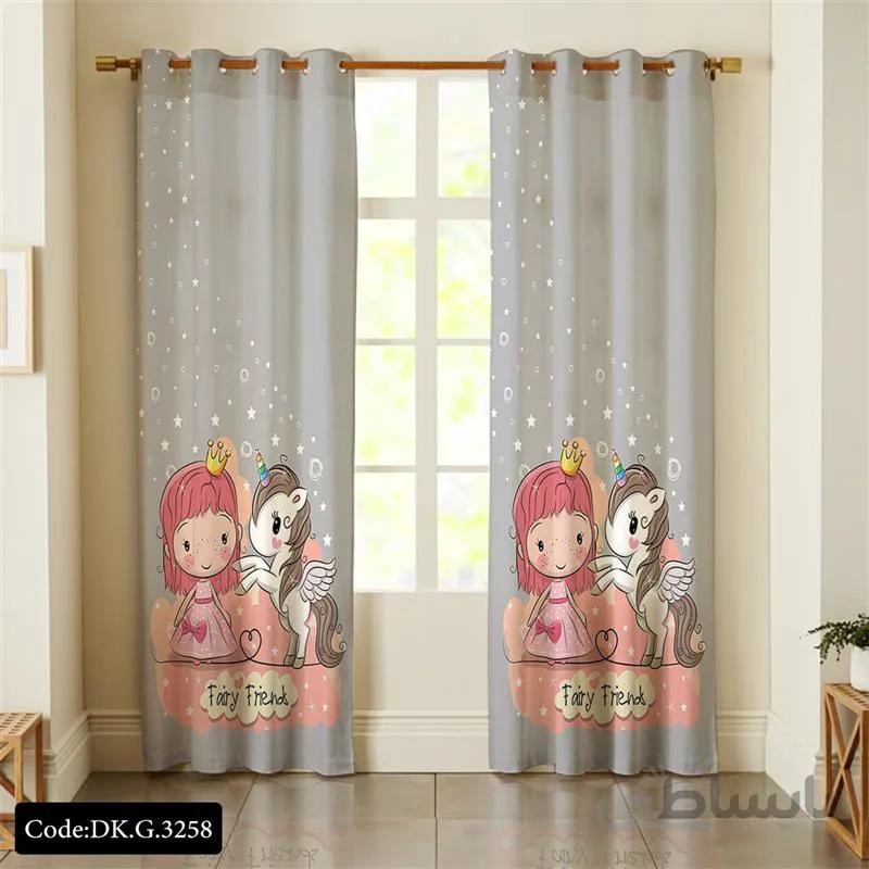 پرده پانچی (هازان و مخمل) کد DK.G.3258 طرح دخترانه شاهزاده و یونیکورن