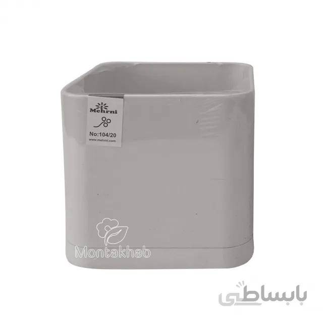 گلدان پلاستیکی مکعب با زیره متصل کد 104