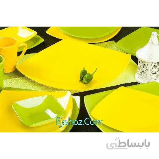 سرویس غذاخوری 50 پارچه ظروف شیشه ای طرح سبز - زرد آرکوفام