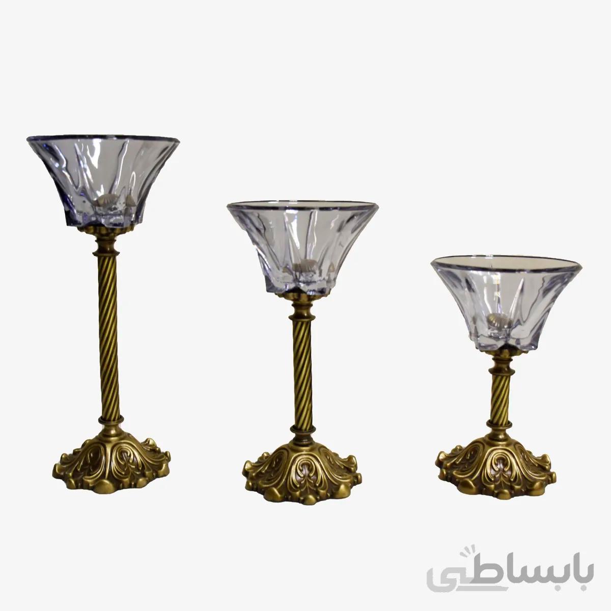 شمعدان 3 تكه بدنه صاف برنز