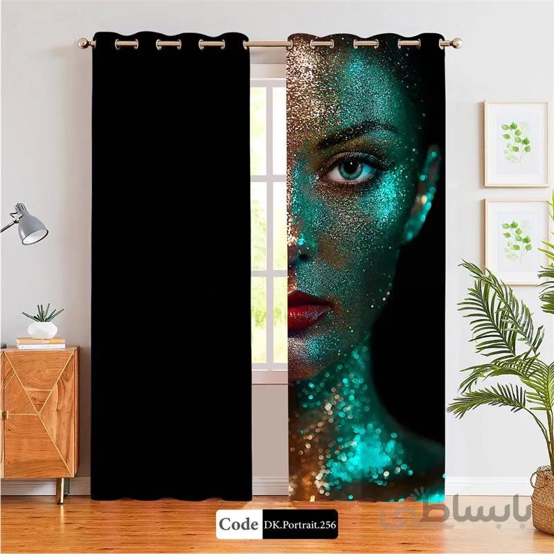 پرده پانچی (هازان و مخمل) کد DK.Portrait.256 طرح چهره زن اکلیلی