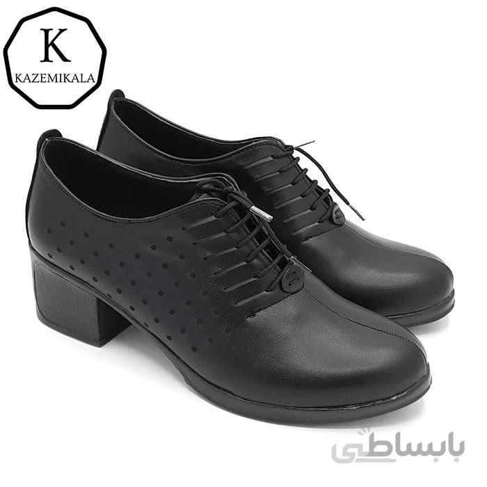 کفش چرم زنانه مدل توپی لیزری رنگ مشکی