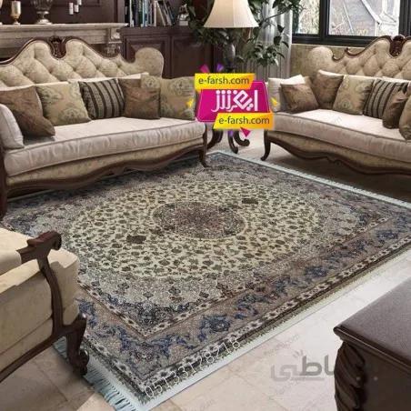 فرش ماشینی زمرد مشهد طرح 50001 کرم گل برجسته