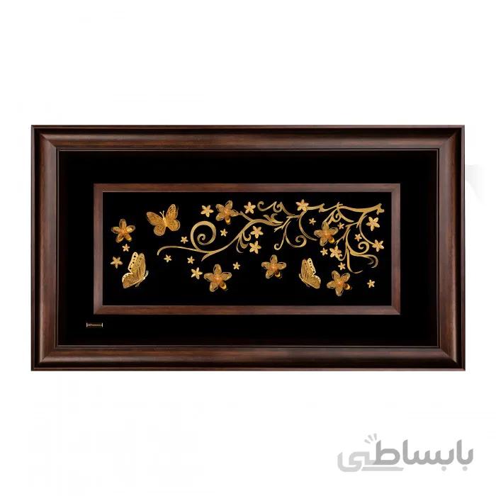 تابلو ورق طلا گل و پروانه سه بعدی TGPO03