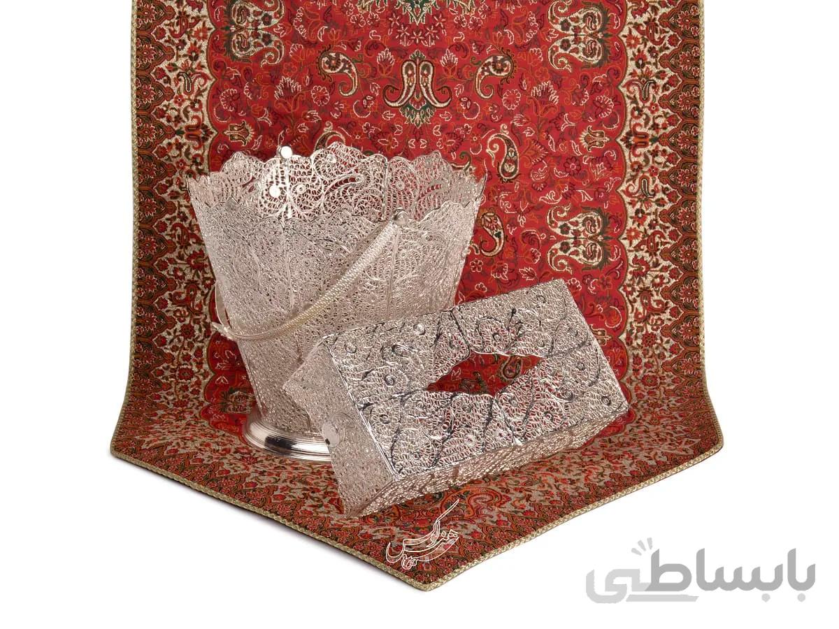 ست جا دستمال کاغذی و سطل ملیله کاری