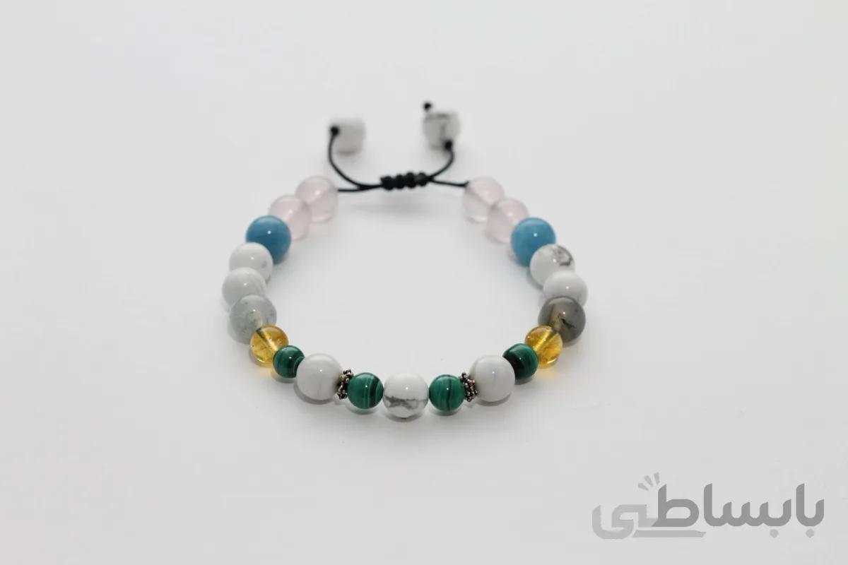 دستبند سنگ اصل سیترین، عقیق خزه ای، آکوآمارین کد BT-293