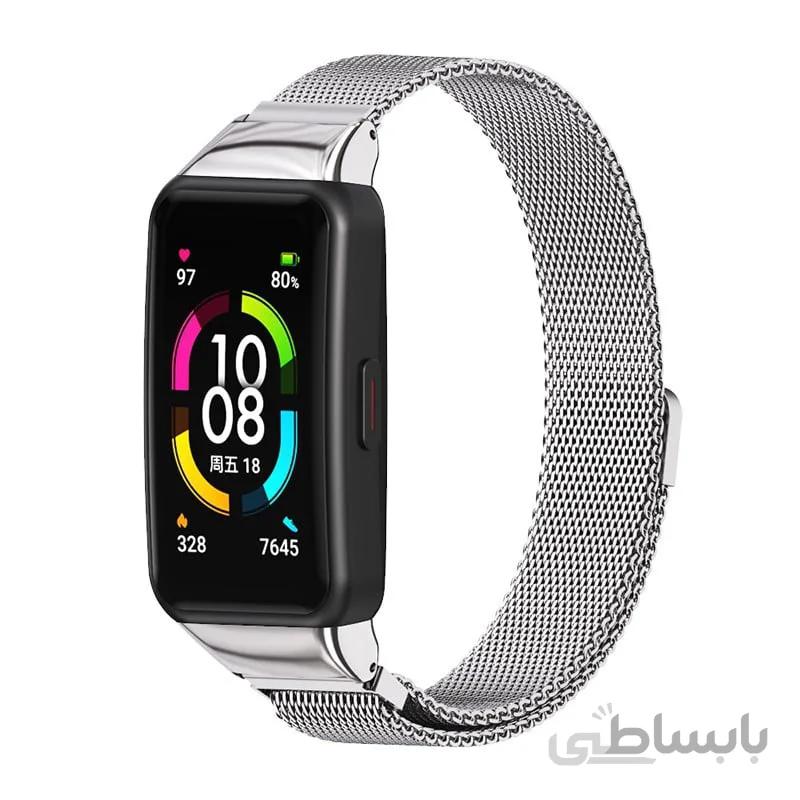 بند فلزی مدل Milanese مناسب مچ بند هوشمند هانر مدل Honor Band 6