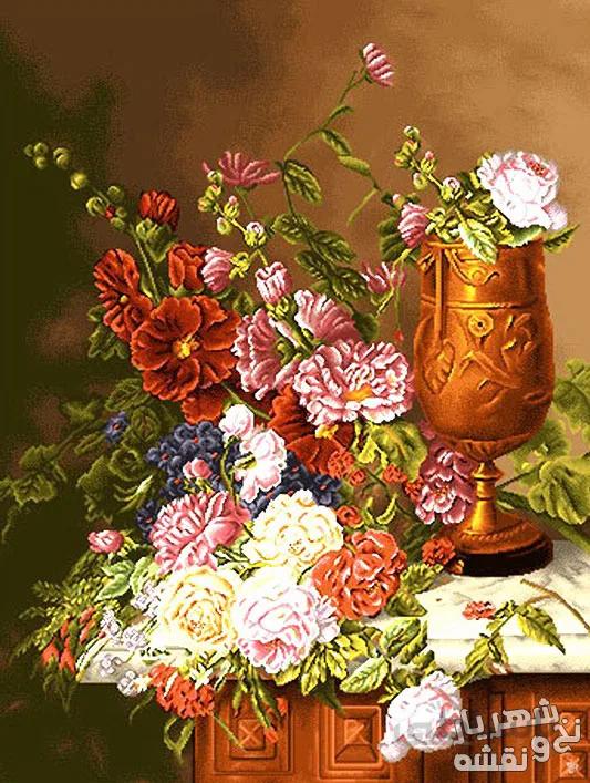 مصالح آماده بافت تابلوفرش گل و گلدان - 1726