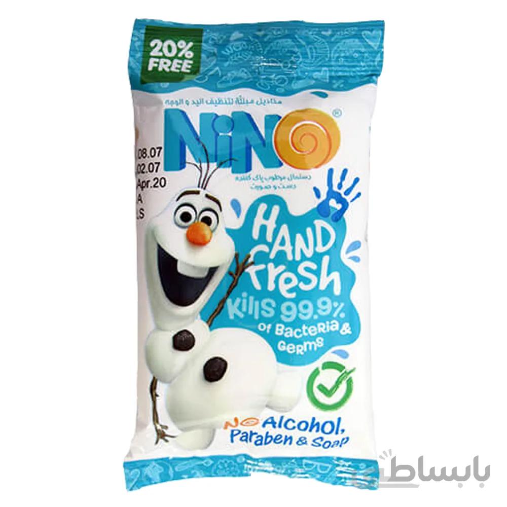 دستمال مرطوب پاک کننده دست و صورت آنتی باکتریال ا Nino Hand Fresh 12pcs