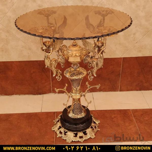 میز خاطره برنزی ۴ فرشته ستون زنبوری پایه سنگی پهن