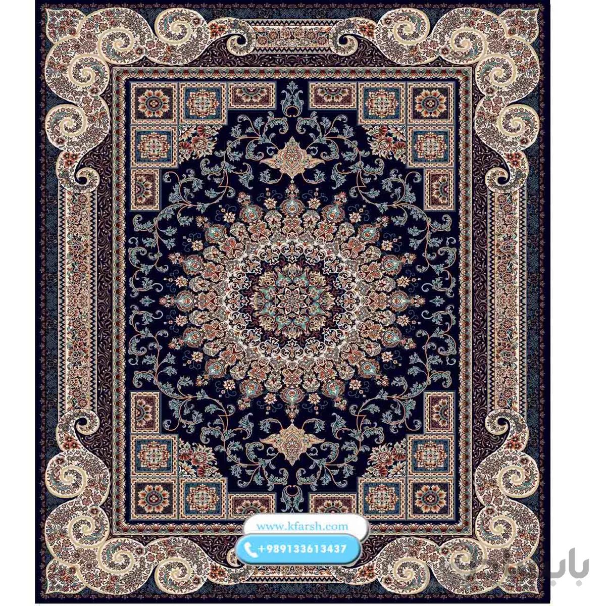 فرش ماشینی طرح فروهر زیبا (زمینه سرمه ای)