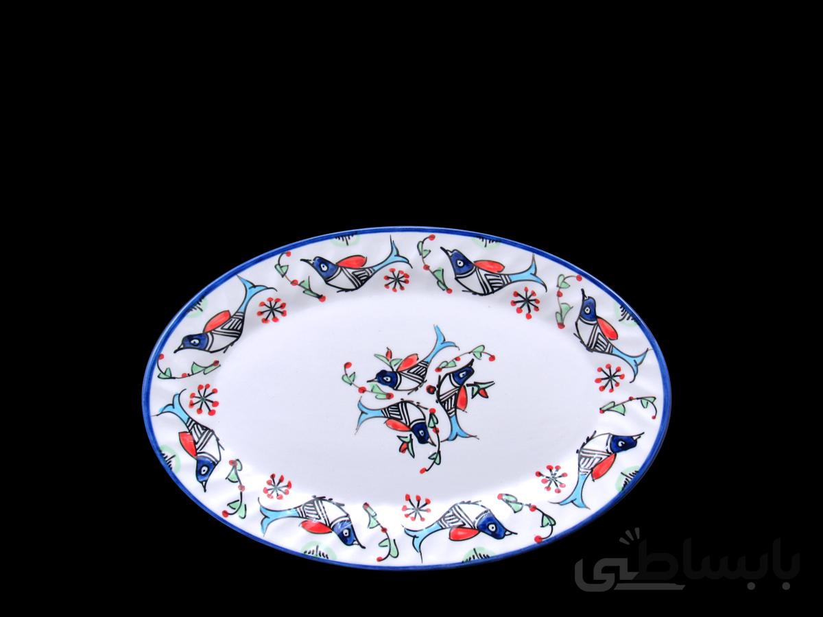 دیس بیضی کوچک چینی میبد مروارید طرح مرغی رنگی
