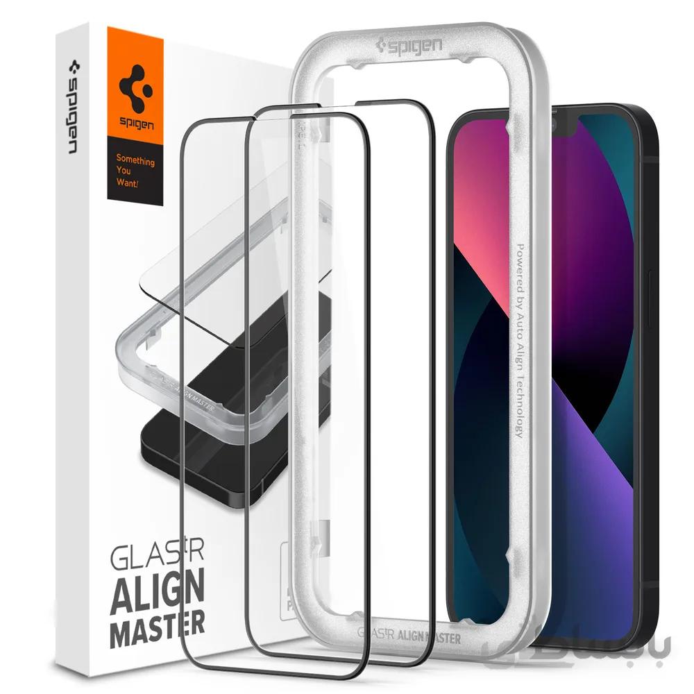 محافظ صفحه نمایش آیفون 13/13 پرو برند اسپیگن مدل tR Align Master بسته 2 عدد همراه با ابزار نصب