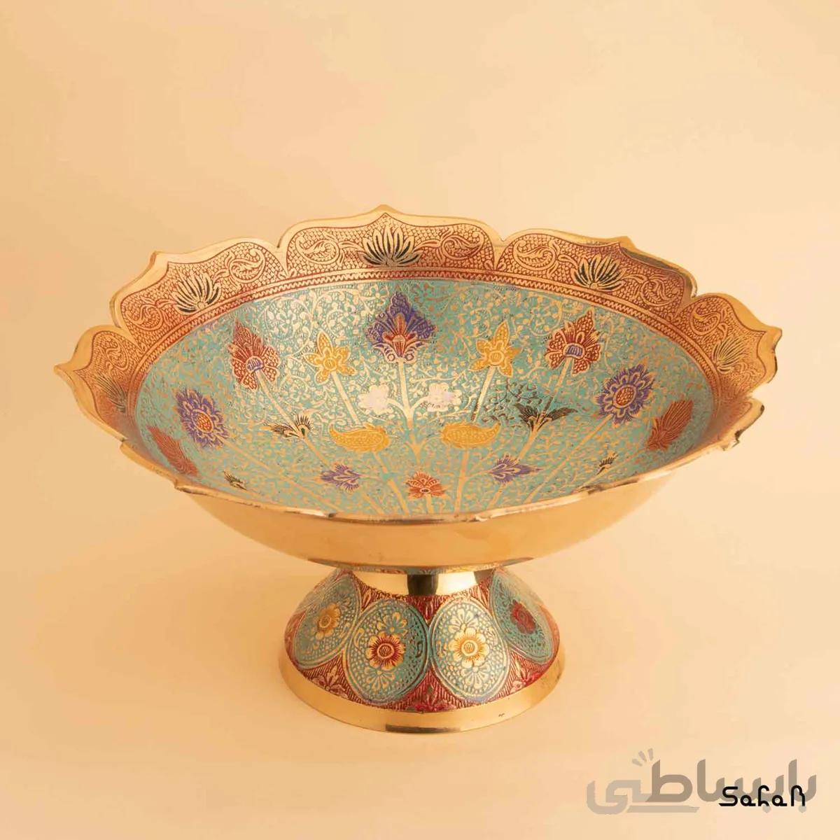 میوه خوری پایه دار برنجی میناکاری مدل سرو