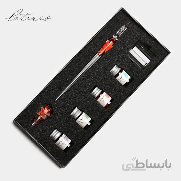 ست قلم شیشه ای گل نارنجی ویژه