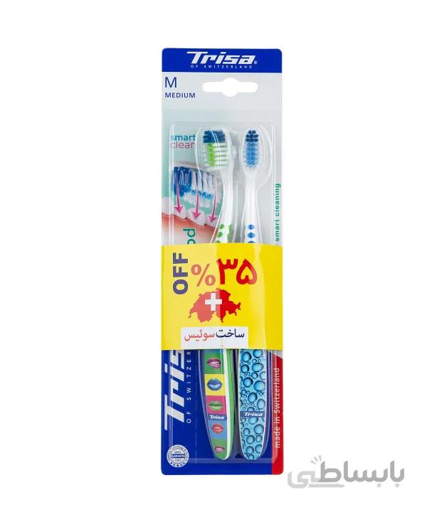 مسواک با برس متوسط تریزا Trisa مدل Feel Good بسته 2 عددی