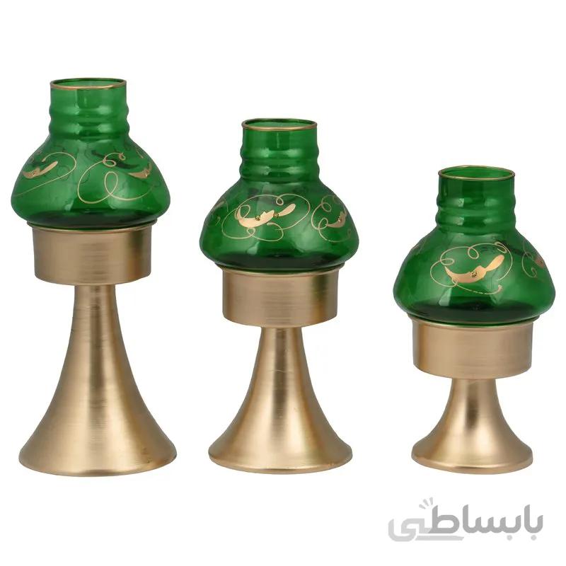 جا شمعی 3 عددی فلزی سبز