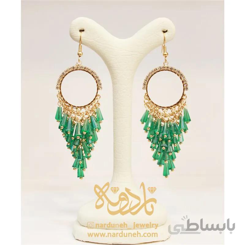 گوشواره کریستال رنگی طرح حلقه خوشه انگور - سبز