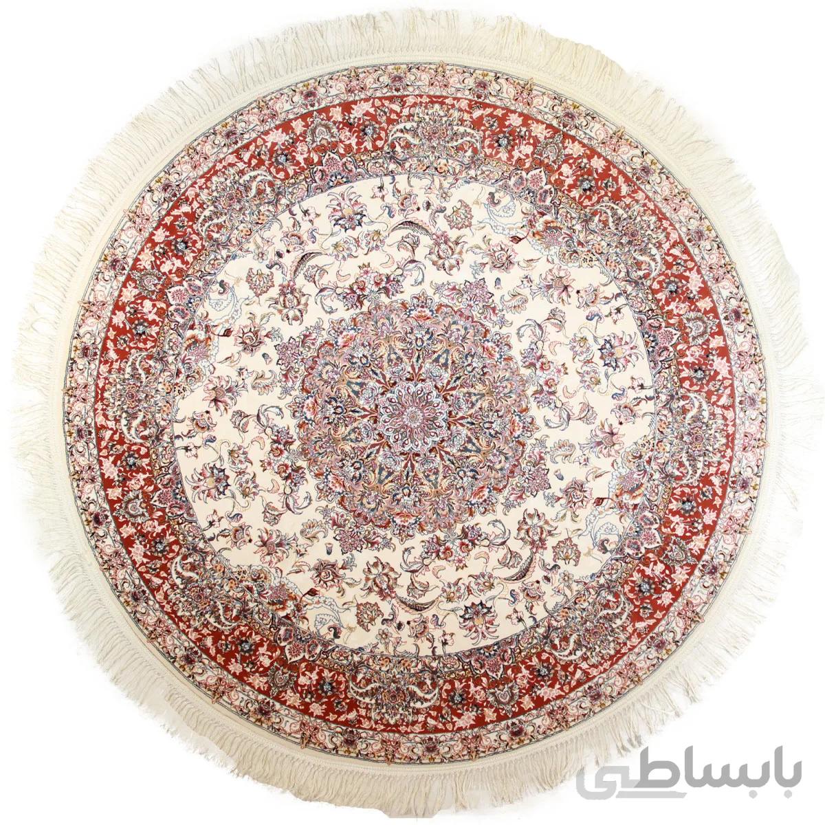 فرش گرد 1200 شانه 3600 تراکم تارا کرم طرح تاج رویا
