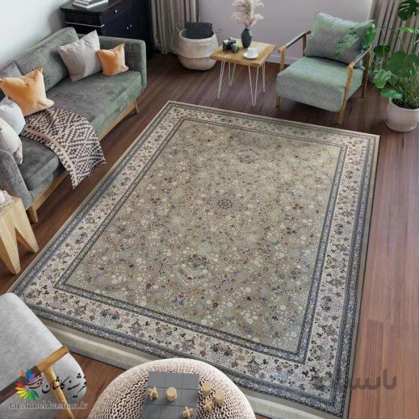 فرش طرح شاهکار زمینه ترمه ای 1500 شانه گل برجسته