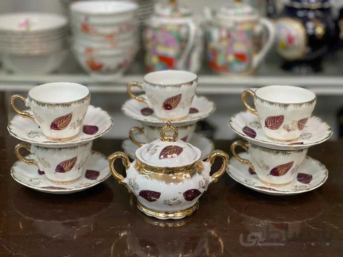فنجان و نعلبکی قهوه خوری برگی ژاپنی قدیمی