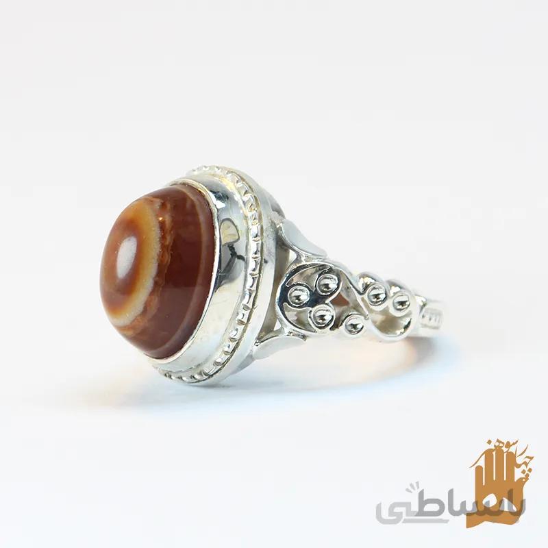 انگشتر شبکه سه گل نگین عقیق سرخ باباقوری
