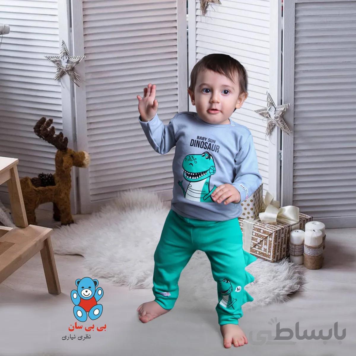 ست تی شرت آستین بلند و شلوار نوزادی بی بی سان طرح دایناسور