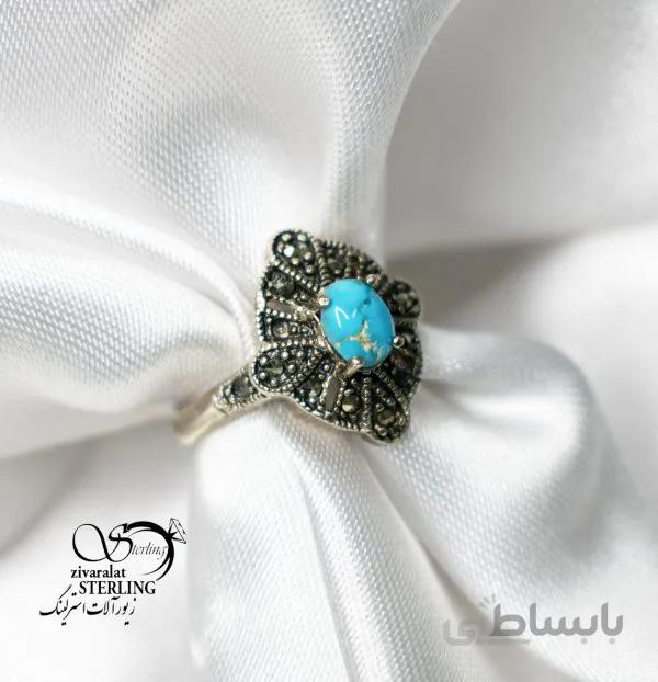 انگشتر نقره زنانه با سنگ فیروزه نیشابور کد 180667