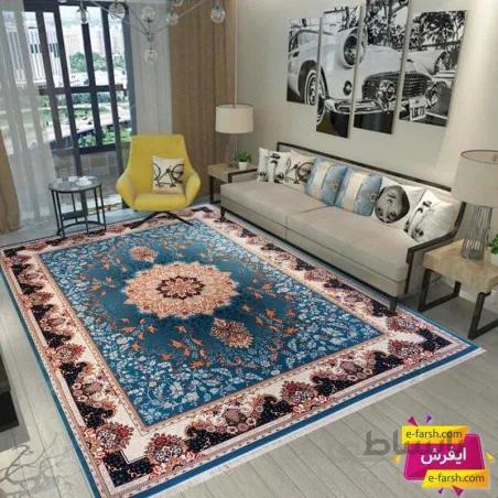 فرش ماشینی نگین مشهد طرح 2598 آبی