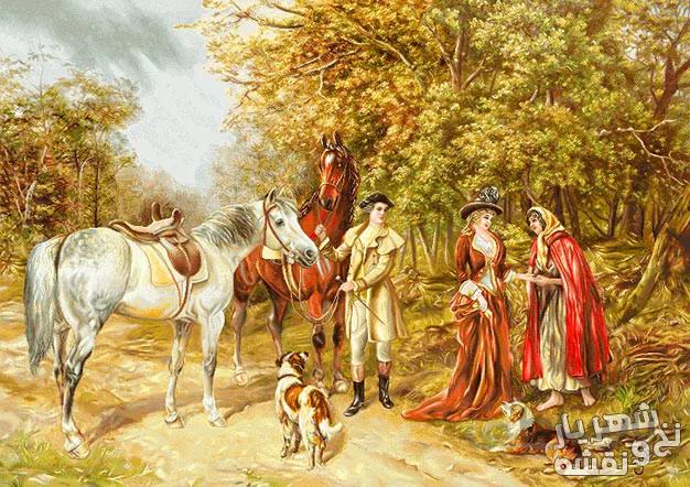 نخ و نقشه تابلو فرش طرح فرانسوی جدید ملاقات در جنگل کد 91881