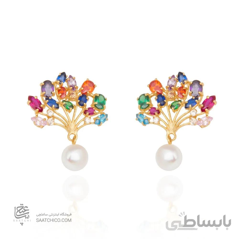 گوشواره طلا زنانه طرح درخت زندگی مولتی کالر کد XE215