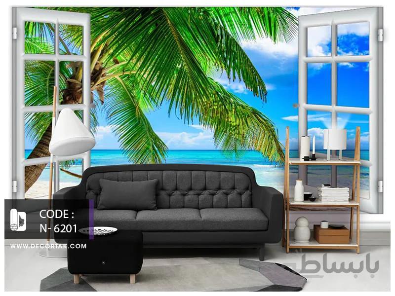 پوستر دیواری طبیعت طرح پنجره رو به دریا کد N-6201